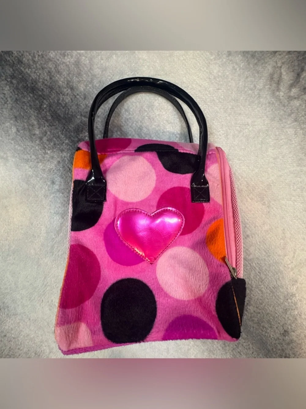 (A6) Battat Pucci Pups Pink Polka Dot Plush Dog Carrier‎ Bag Glam Heart Detail